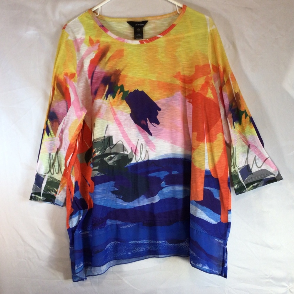 Ali Miles Size 1X Y2K Abstract Art Tunic Top Colorful Artsy Statement Blouse